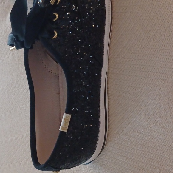 Kate Spade New York x Keds sz 6/36 Black Glitter Low-Top Ribbon Lace-up Sneakers - Picture 3 of 6